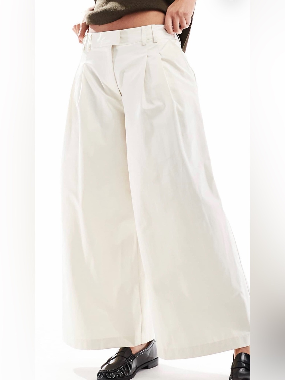 ASOS Cream Wide-Leg High-Rise Trousers